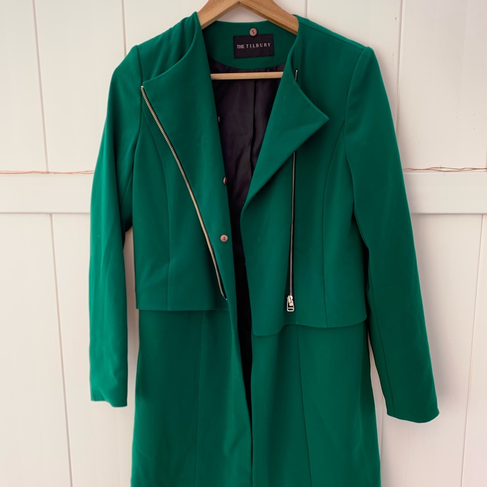 Emerald green long jacket with zip